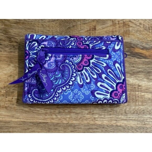 Vera Braldey Trifold Wallet Pocket Coin Case Lilac Tapestry Purple Flap Zipper - Picture 5 of 15